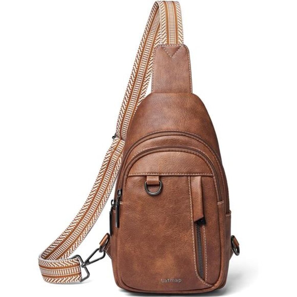 7L Sling Bag for Women Men Leather Small Sling Backpack Daypack Anti Theft Fanny